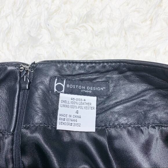 BOSTON DESIGN STUDIO Black Leather A-line Lined Skirt size 4 - Picture 8 of 9